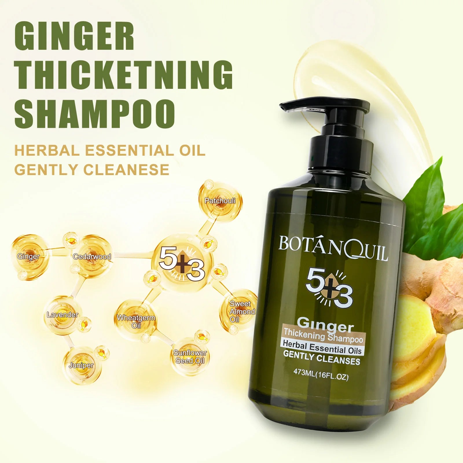 BOTÁNQUIL 473ml Ginger Shampoo for Hair Loss and Thinning Hair for Men and Women Natural Herbal Scent Essential Oil Shampoo