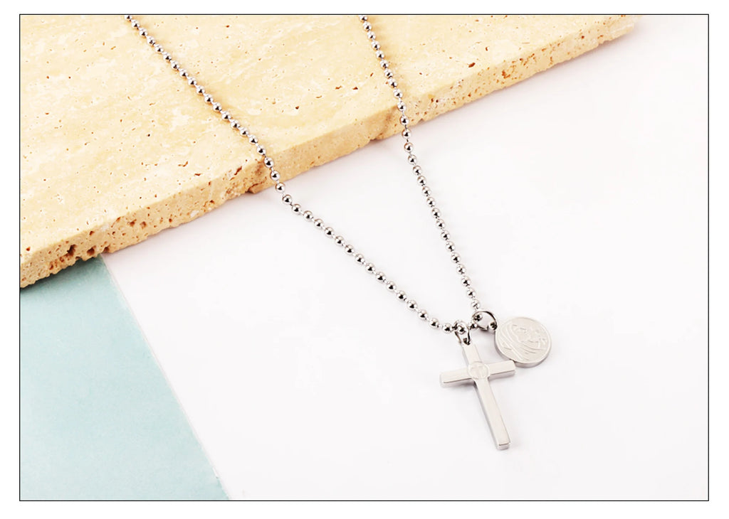 Classic Cross Pendant Necklaces For Women Girls Fashion Gold Plated Stainless Steel O Chain Collares Para Mujer Jewelry Gifts