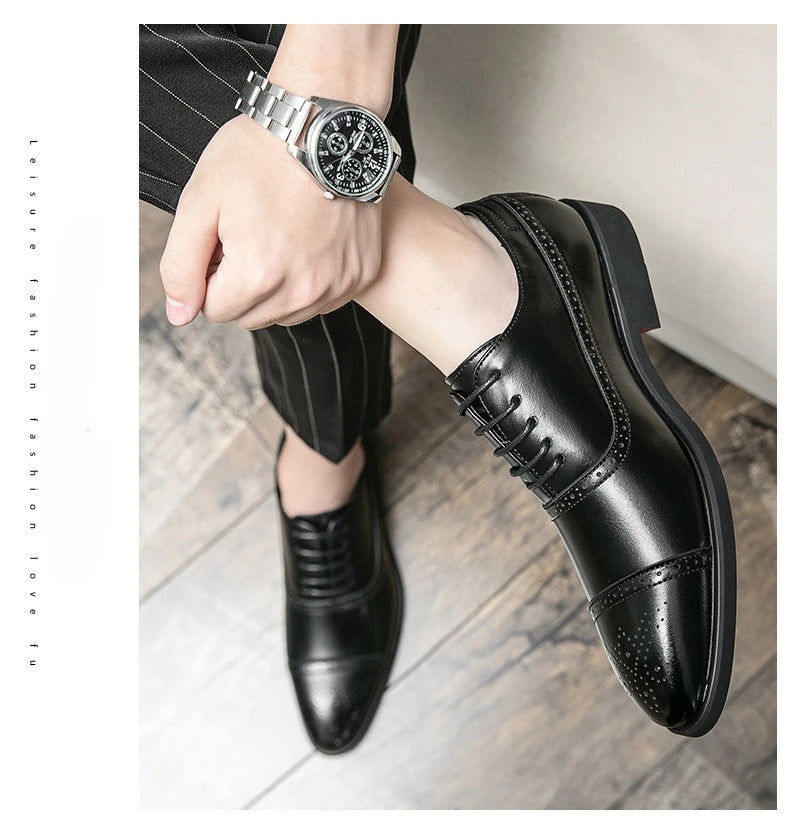 Men's Dress Shoes Red Sole Leather Shoes Pointed Party Shoe Lace-up Office Oxfords Casual Wedding Shoe Retro Business Men Shoes
