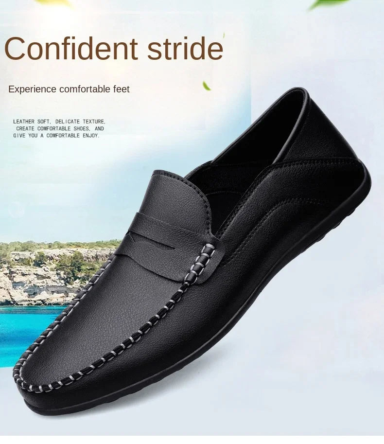 Summer new men's casual leather shoes spot 2024 cross-border large size trend fashion soft bean shoes low-top men's shoes
