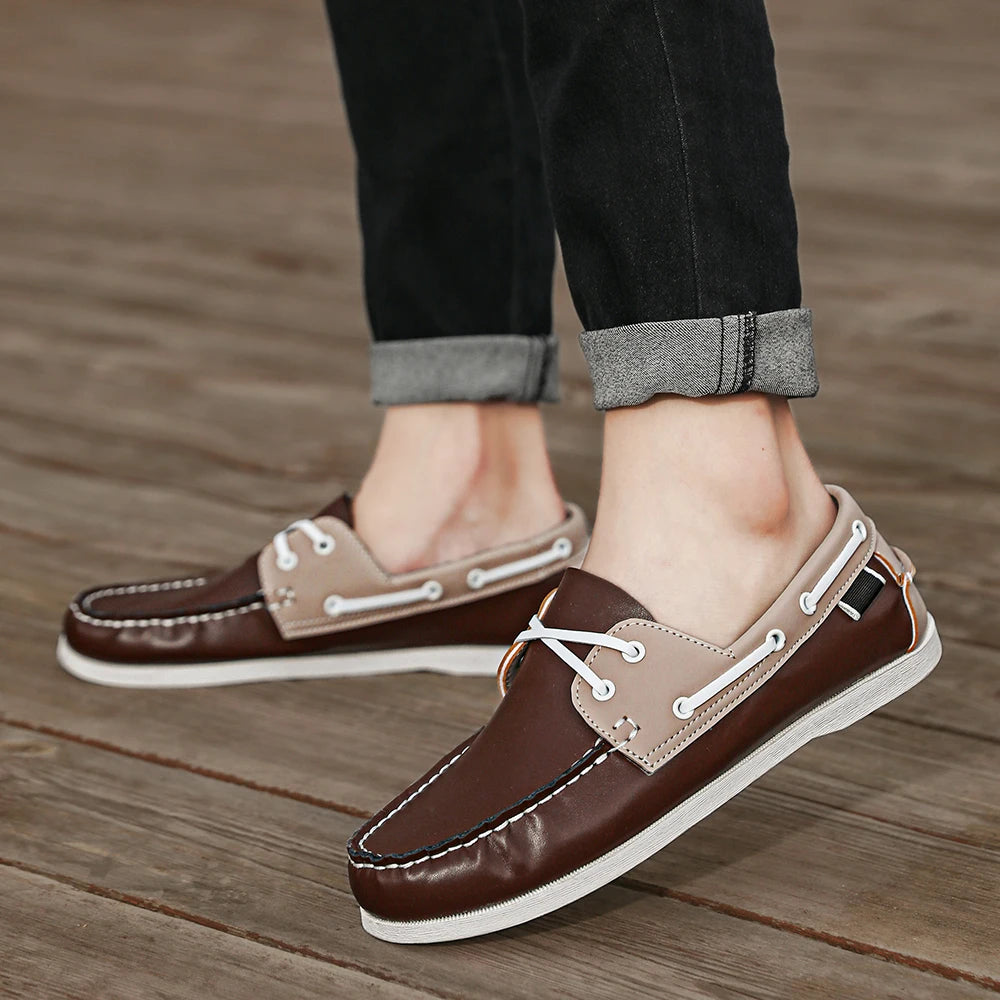 Men's Trendy Apron Toe Loafer Shoes, Slip On Comfy Non Slip For Outdoor Walking Traveling, Spring And Summer
