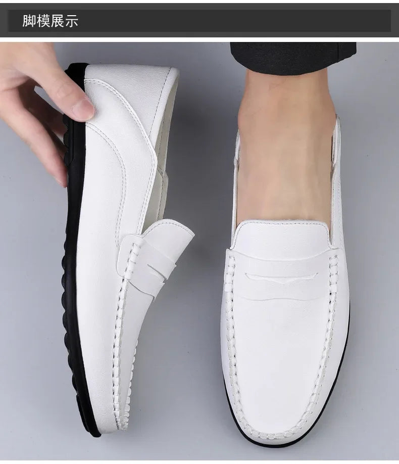 Summer new men's casual leather shoes spot 2024 cross-border large size trend fashion soft bean shoes low-top men's shoes