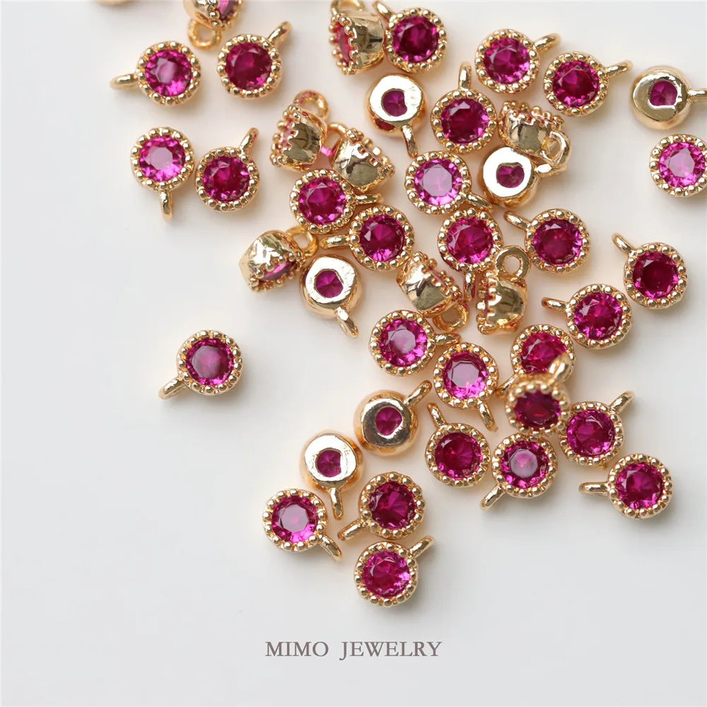 Color copper plated gold custom color mini round single zircon pendant DIY handcrafted accessories