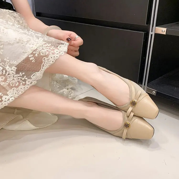 Women's Dance Shoes, Lightweight Breathable Square Toe Bow Flats, PU Leather Office Dress Shoes for Banquet, Date & Party