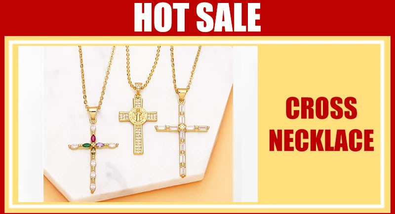 Round San Benito Necklaces for Women Gold Plated Cross Necklaces Religious Amulet Jewelry Gifts nkev31