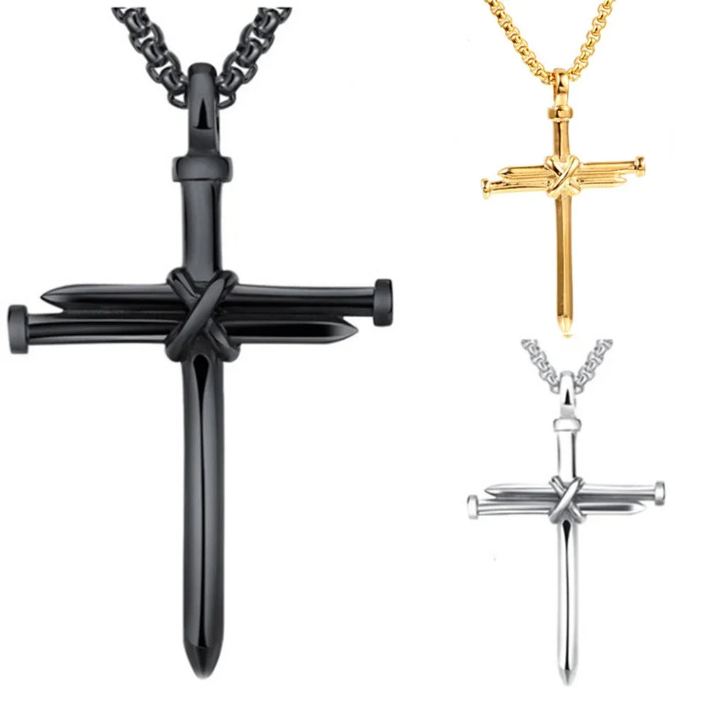 Retro Nail Cross Necklace for Women Men Vintage Cross Pendant Clavicle Chain DIY Jewelry Accessories Gift Gothic Decor