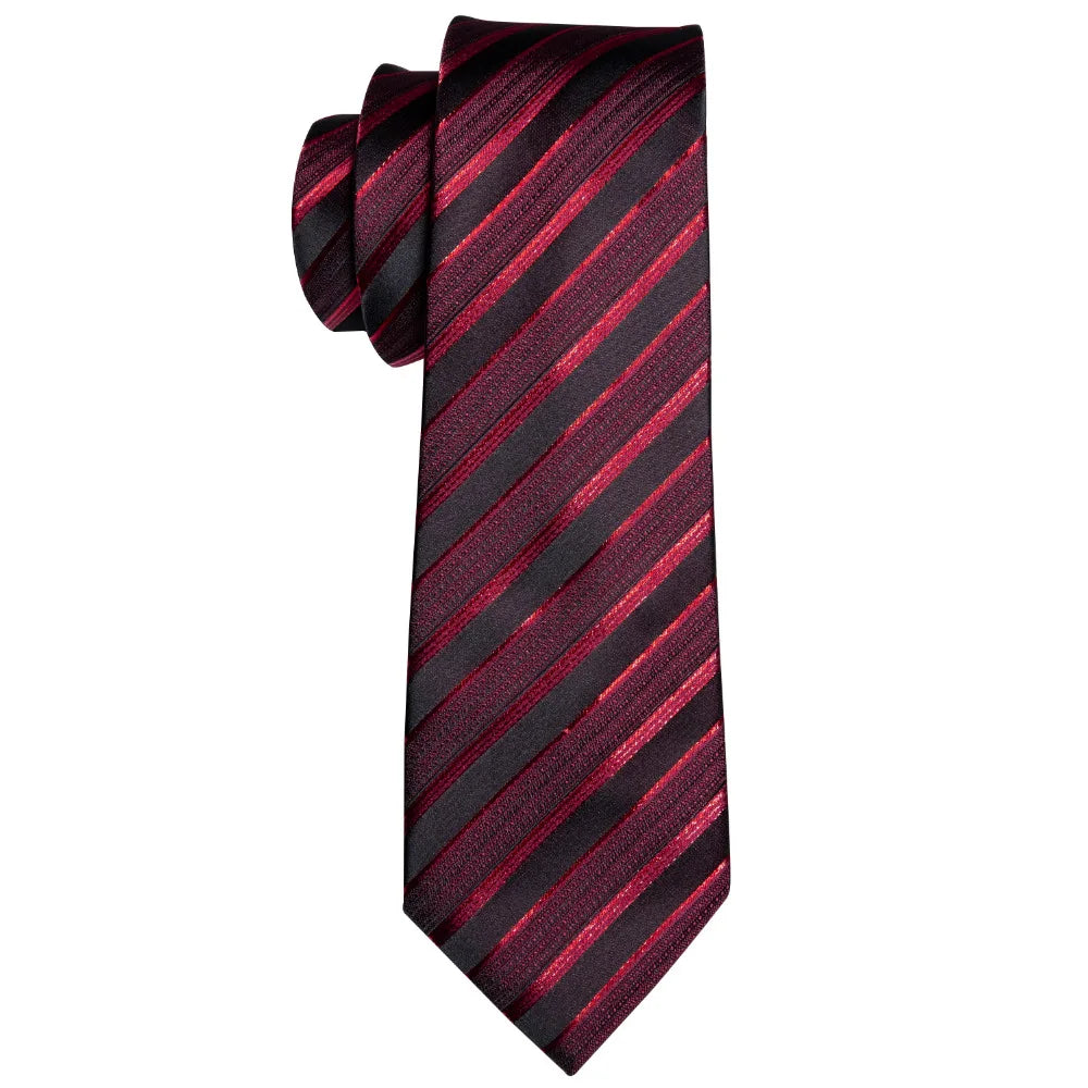 Male Luxury Neck Tie For Men Business Red Striped Tie Hanky Cufflinks Set Neckwear Wedding Party Casual