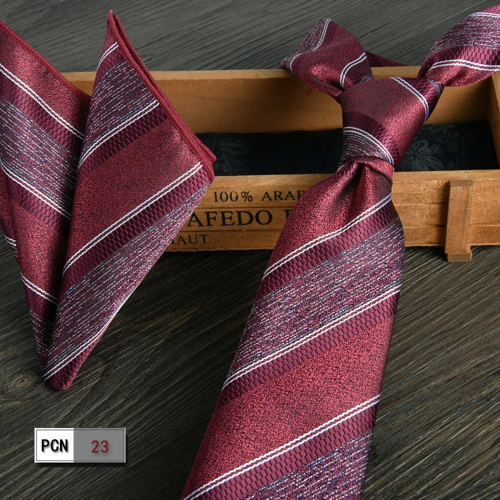 man tie set swine red 8cm Men's Formal tie and pocket square set 2-Piece Business Wedding burgundy ties for men and neckties man