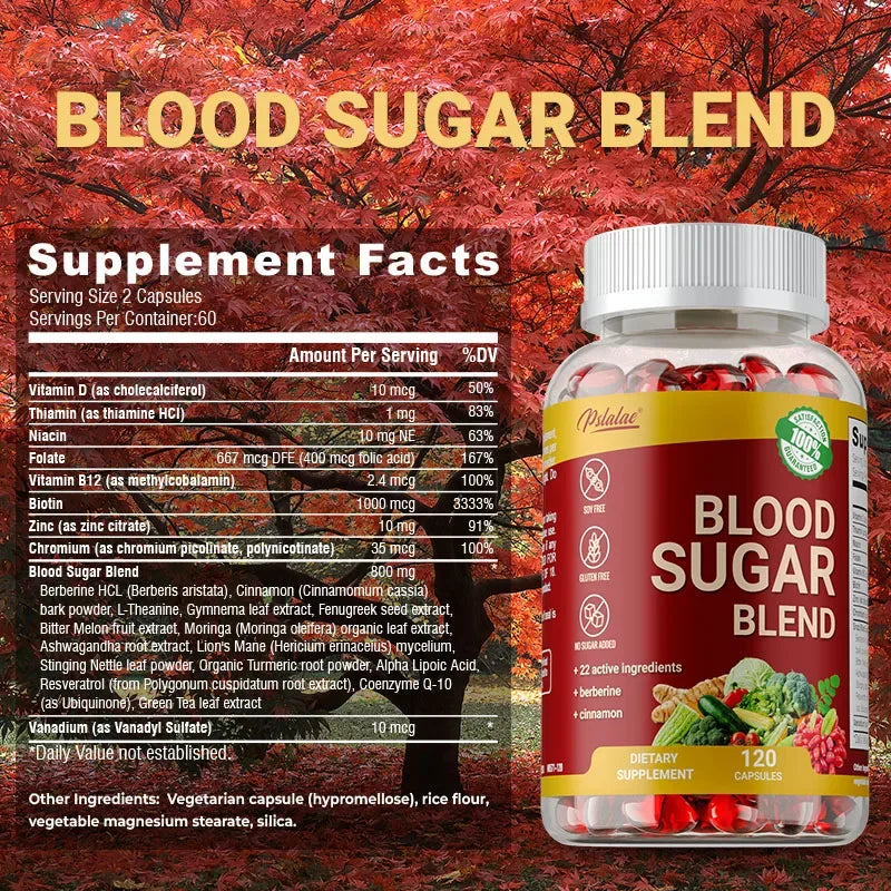 Blood Sugar Blend Capsules - Maintains Healthy Blood Sugar, Metabolic Health and Energy, Antioxidant - 120 Capsules ﻿