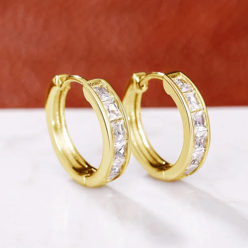 Gold Color Plated Stainless Steel Round Circle Earrings for Women Fashion Cubic Zirconia Hoop Earrings Jewelry Pendientes Mujer