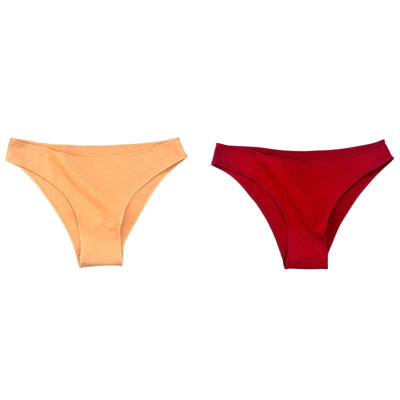 2Pcs Women Cotton Panties Comfortable Underwear Solid Low Waist Briefs Female Underpants Elasticity Breathable Lingerie M-XL