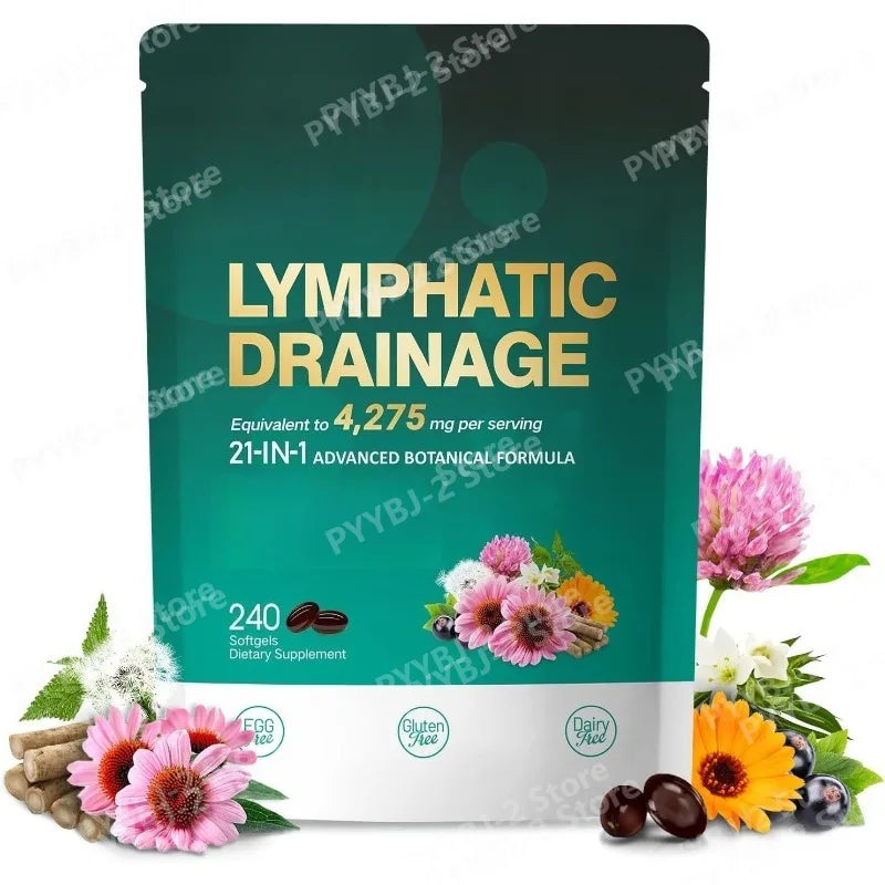 Lymphatic Drainage Capsules 4275mg 21 in 1 with Herbal Blend with Dandelion Burdock & Turmeric Supplement 240 Softgels Per Bag