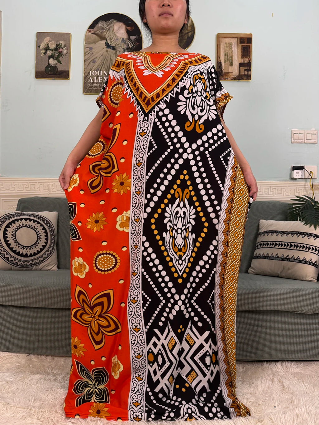 Muslim Abayas For Women 2025 Cotton Floral Printed Loose Caftan Marocain Femme Robe Eid Islam African Dresses With Pocket Scarf