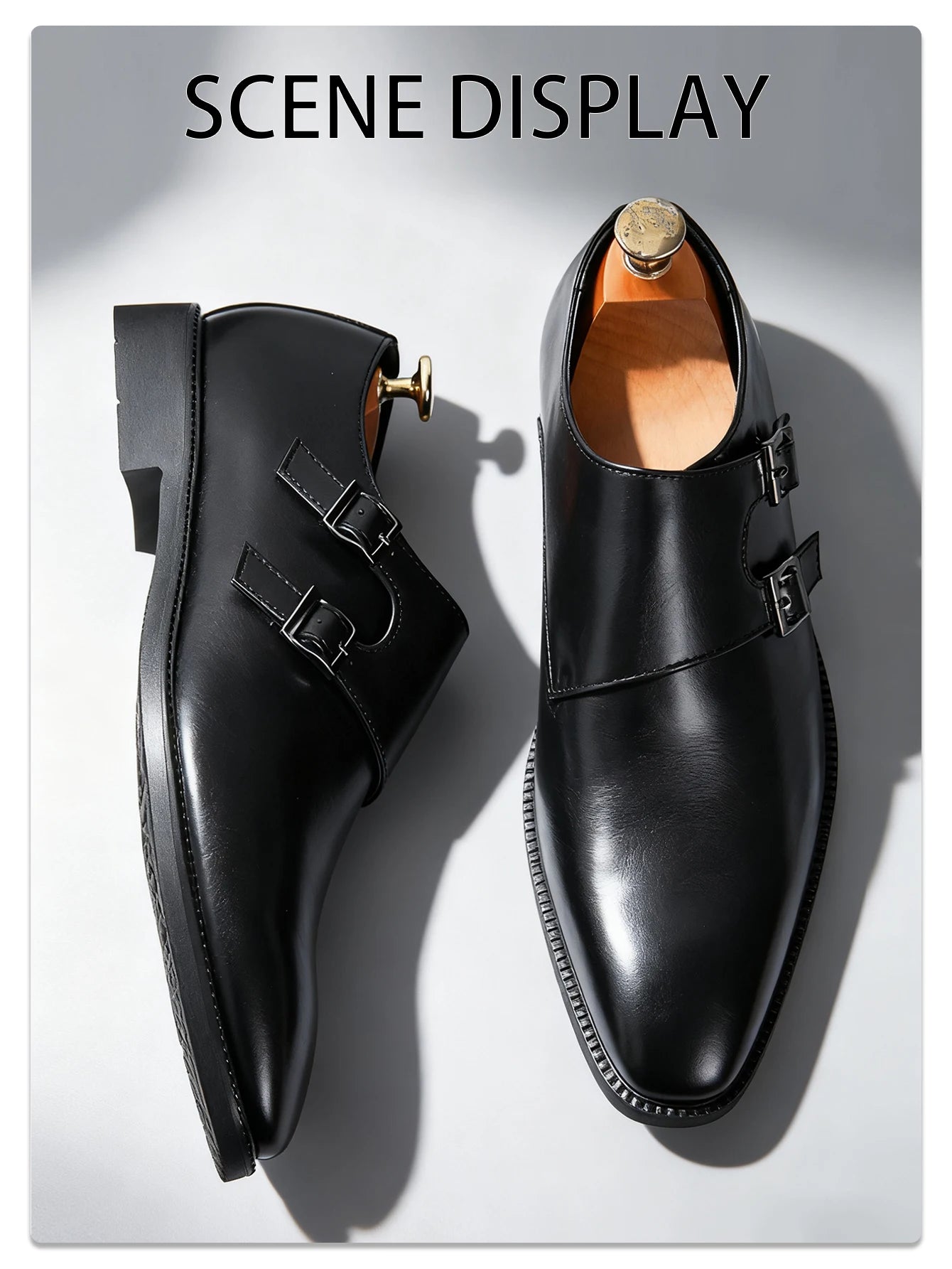 Classic Retro Dress Men's Monk Leather Shoes With Pointed Toe Buckle Business Office Wedding Comfortable Men's Oxfords Shoes