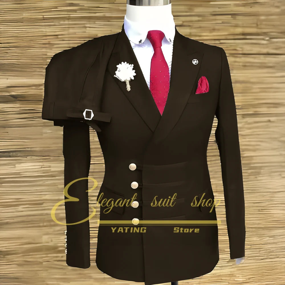 Formal Wedding Men Suits 2 Piece Jacket Pants Sets Double Breasted Male Clothing Costume