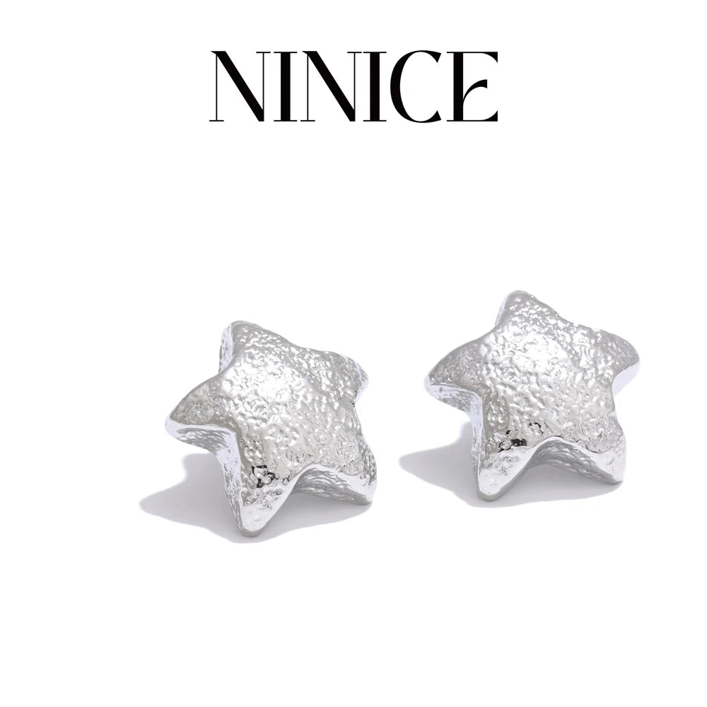 NiNice Arrivals Stainless Steel Metal Hammer Chunky Star Stud Earrings Simple Trendy Daily Women Jewelry Wholesale Gift