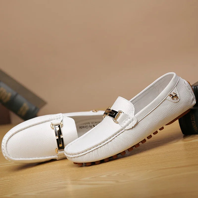 YRZL Shoes Men Handmade PU Leather Loafer Casual Driving Flats Slip-on Shoes Luxury Comfy Moccasins White Loafers Shoes for Men