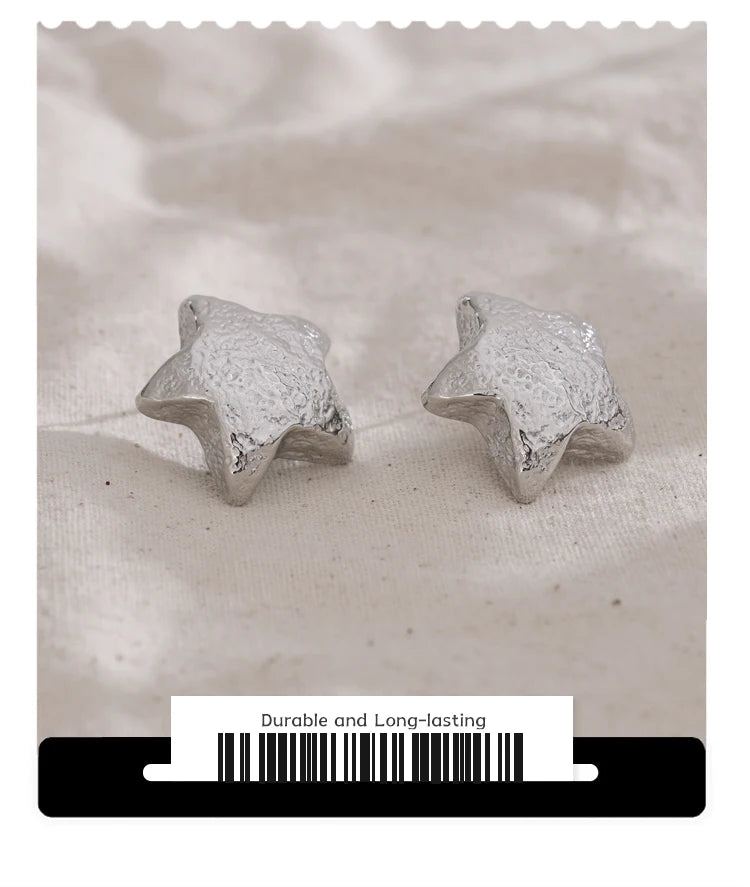 NiNice Arrivals Stainless Steel Metal Hammer Chunky Star Stud Earrings Simple Trendy Daily Women Jewelry Wholesale Gift