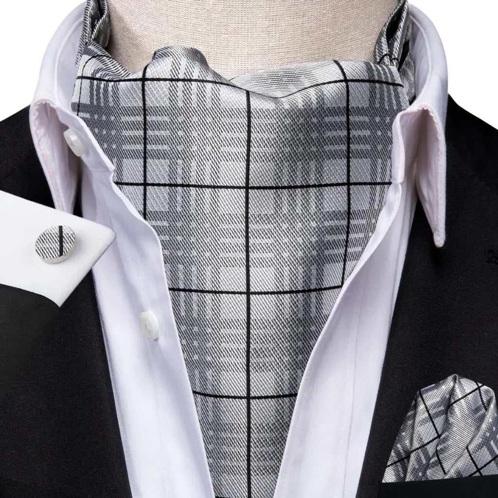 Hi-Tie Mens Ascot Black Pink Blue Red Gold Green Purple White Cravat Tie Hanky Cufflinks for Male Wedding Business Prom