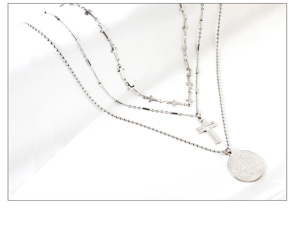 Classic Cross Pendant Necklaces For Women Girls Fashion Gold Plated Stainless Steel O Chain Collares Para Mujer Jewelry Gifts