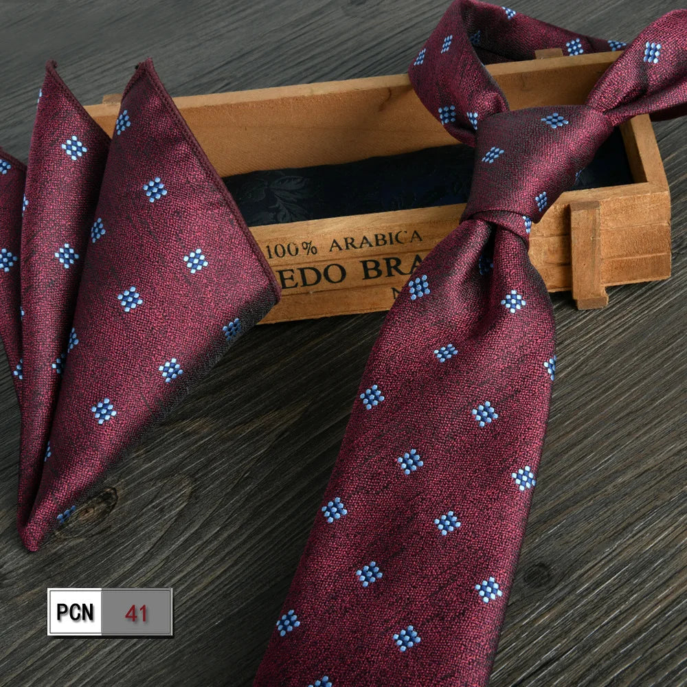 man tie set swine red 8cm Men's Formal tie and pocket square set 2-Piece Business Wedding burgundy ties for men and neckties man