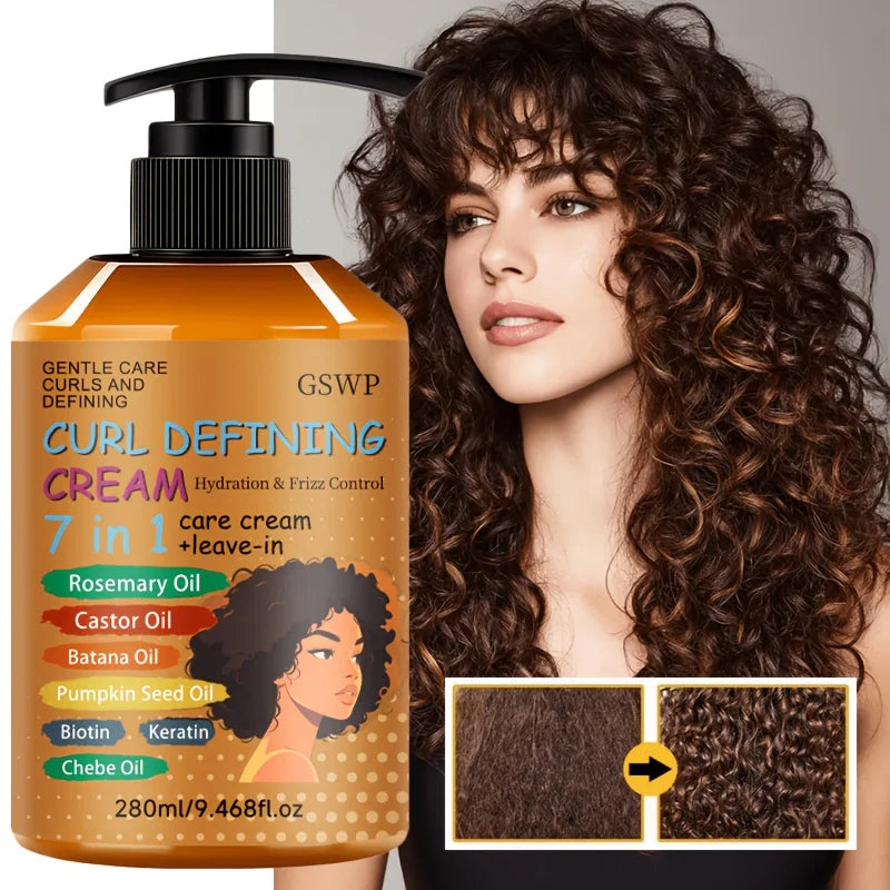 GSWP 7-in-1 Curl Cream, keeps hair fresh and non-sticky, enhancing shine and volume, deep hydration and nourishment. 280/560ml