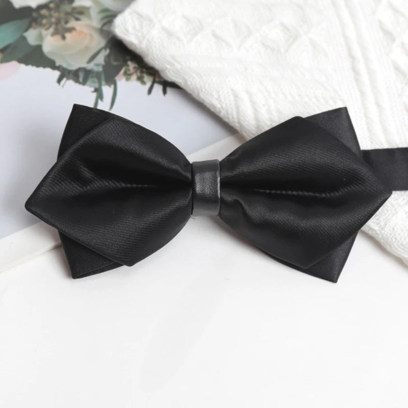 Mens Ties Solid Color Black Bowtie for Men British Style Double-layered Bowknot Wedding Party Butterfly Cravat Accessories Gifts