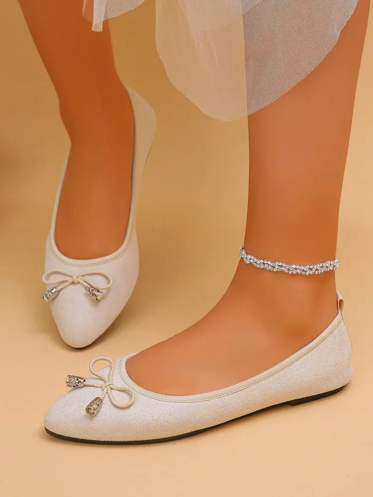 Women's Elegant Pointed Toe Ballet Flats with Bowknot Decor Slip-On Dress Shoes for Office Wedding Party Daily Casual Footwear