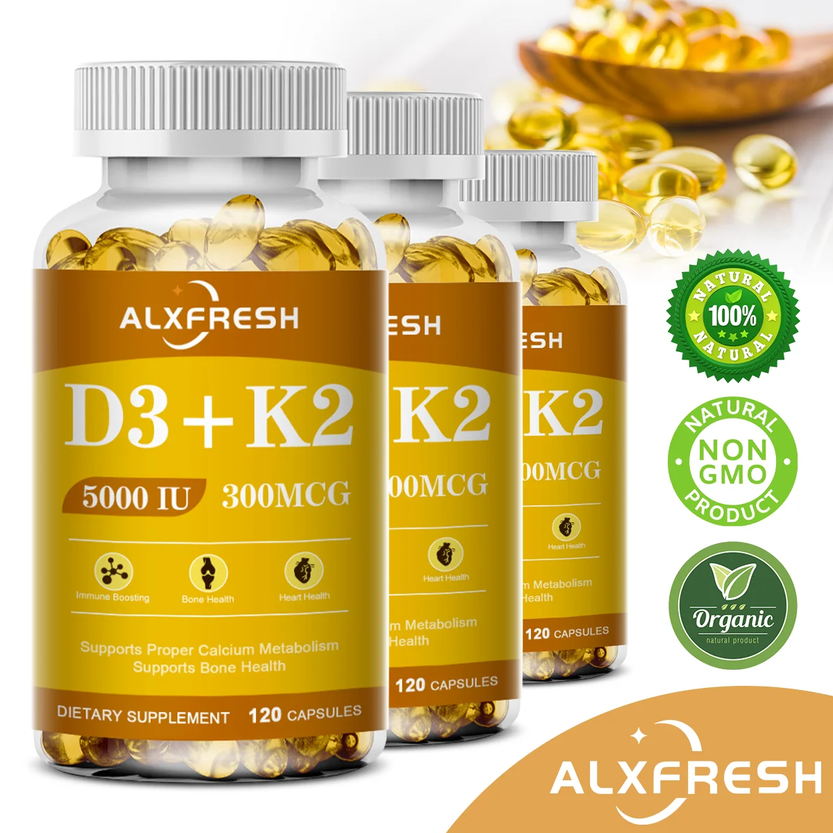 D3K2 Capsules Support Calcium Absorption Strengthen Bone and Teeth Health and Protect the Cardiovascular and Immune systems