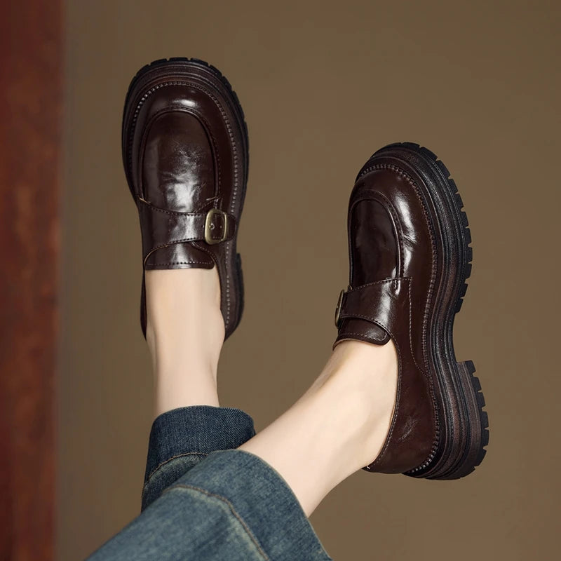 2026 New Women's Loafers Thick-soled, non-slip, buckle-up women shoes Round-toe formal dress shoes for spring and autumn female