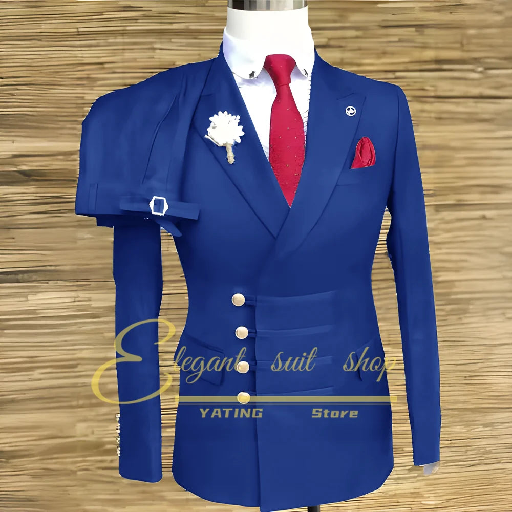 Formal Wedding Men Suits 2 Piece Jacket Pants Sets Double Breasted Male Clothing Costume