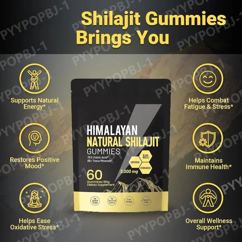 Pure Himalayan Shilajit Gummies Supplements Contain 3000mg xilaizhi & 85+ Trace Minerals Daily health support 60 Pieces