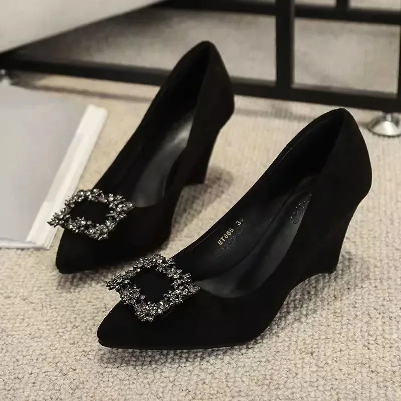 Women Shoes Fashion Wedges Platform Shoe Luxury Diamond Banquet Party Dress Shoes Pointe Shallow Mouth Single Shoe Zapatos Mujer
