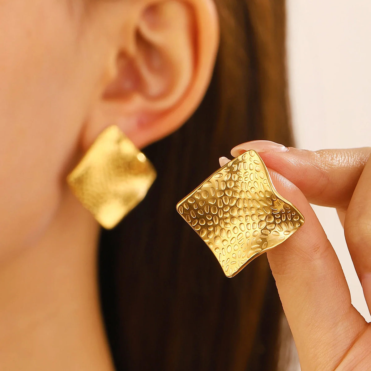 Stainless Steel Wrinkled Gold Color Earrings For Women Metal Earing Jewelry 2026 Trending Vintage Round Square Heart Earrings