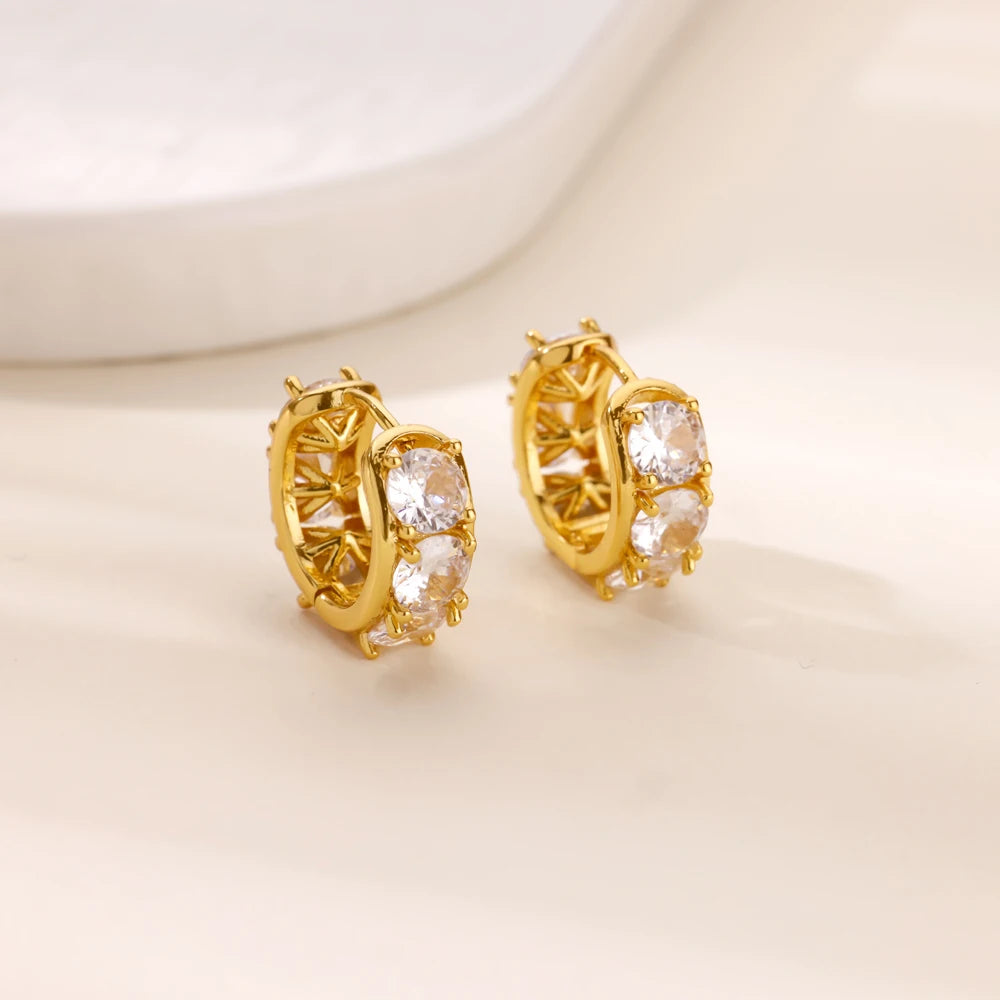Cubic Zirconia Hoop Earrings For Women Luxury Crystal Zircon Gold Color Stainless Steel Earring Jewelry Wedding Party Gift