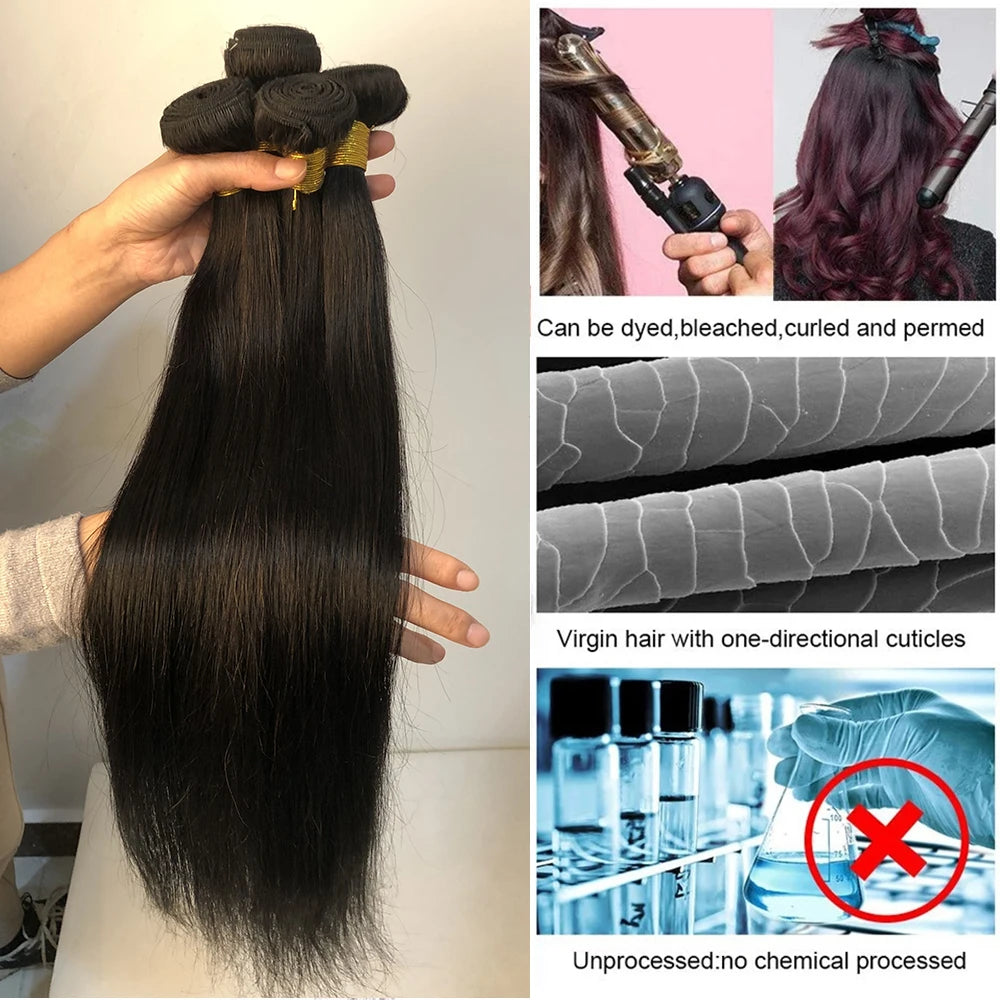 Brazilian Straight Hair Bundles Remy Human Hair Weave Bundles 10-30inch Hair Extensions Natural Black Color For Women