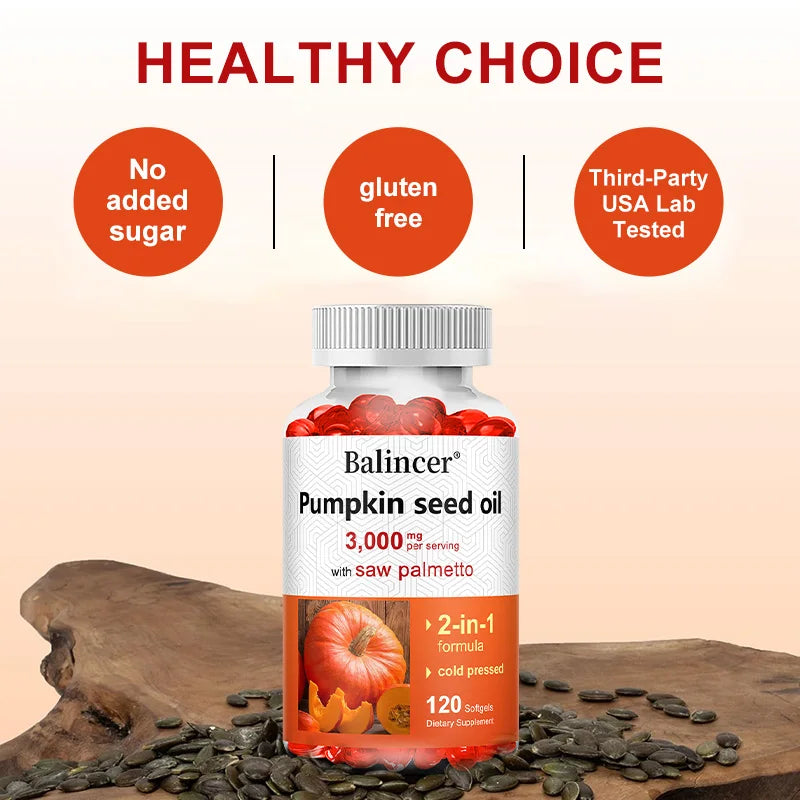 Pumpkin Seed Oil 3000mg with Saw Palmetto, Men’s Prostate, Urinary, Bladder & Hair Growth Support, Anti-Hair Loss, Non-GMO