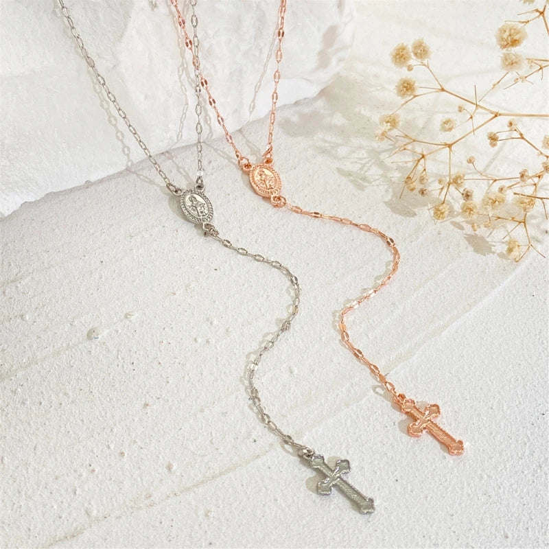 Religious Crosses Necklace Gothic Styles Clavicle Chains Vintage Crucifix Pendant Neckchains Handmade Party GIfts for Women Girl
