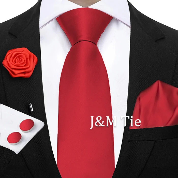 Mens Ties Solid NeckTie Pocket Square Brooch Set Men's Wedding Pink Blue Purple Tie Suit Accessories Fit Group Holiday Party