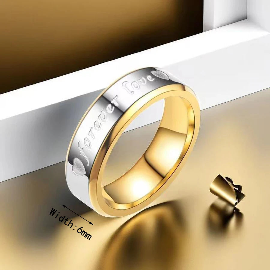 1Piece Gold Tone Silver Plated Stainless Steel Titanium Ring Cubic Zircon Rhinestone Couple Engagement Wedding Jewelry Men Women