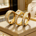 3PCS Set Gold Plated Zirconia (CZ)  Wedding Engagement Band Stainless Steel Ring For Women Classic Jewelry Accessories Gift