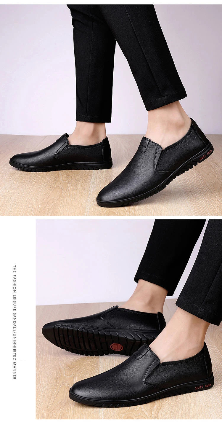 Men's Casual Business Leather Shoes Fashion Soft Bottom Oxfords Male Wedding Party Office Business Shoes Slip-on Outdoor Flats
