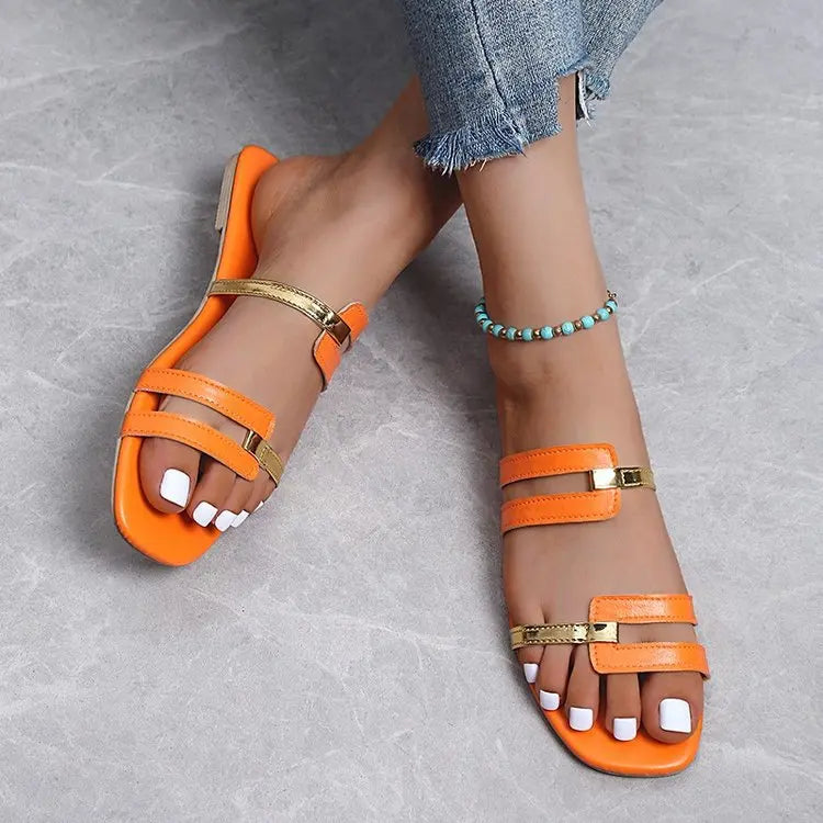 Women's Shoes Summer Flats Flip Flops Dress Shallow Casual Female Slides Rome Open-toe Women Slippers Slingback Sandals2023