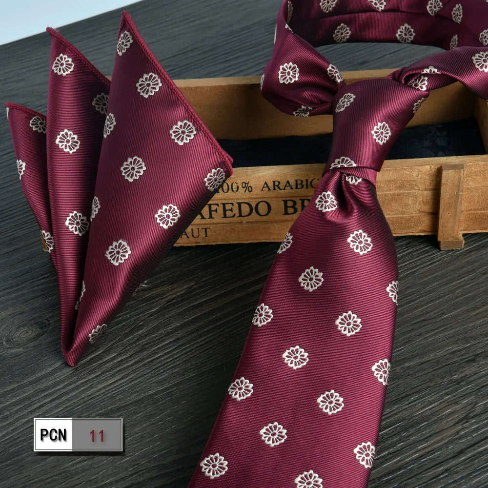 man tie set swine red 8cm Men's Formal tie and pocket square set 2-Piece Business Wedding burgundy ties for men and neckties man