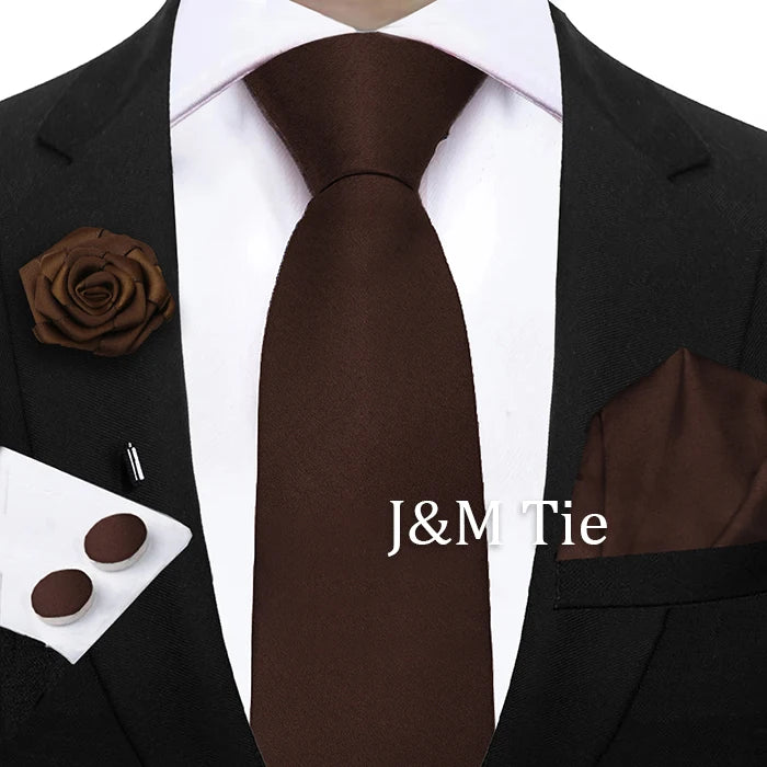 Mens Ties Solid NeckTie Pocket Square Brooch Set Men's Wedding Pink Blue Purple Tie Suit Accessories Fit Group Holiday Party