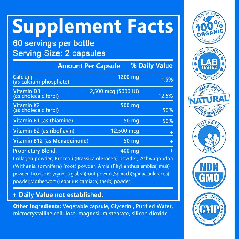 Balincer Vitamin D3+K2+B12 2000mg Capsules for Bone, Immune and Calcium Support, 120 Capsules Non-GMO