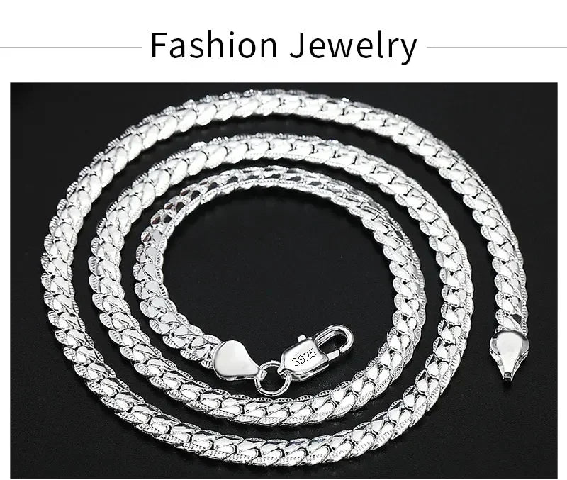 925 Sterling Silver 18K Gold Full Sideways Figaro Chain Necklace For Woman Man Fashion Wedding Engagement Jewelry Gifts
