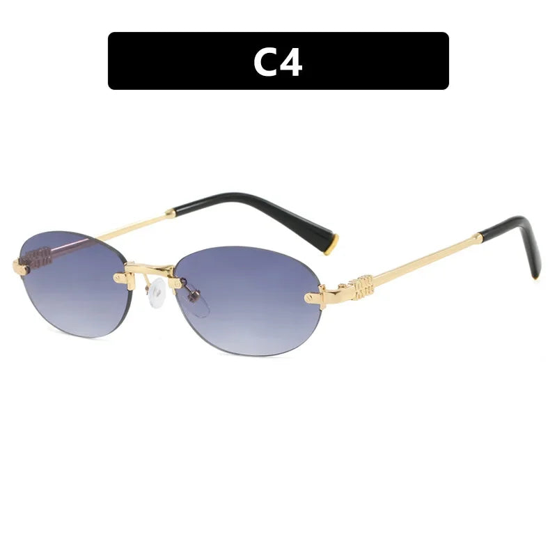 New Fashionable Oval Frameless Sunglasses UV400 UV Protection Glasses Fashionable Street Style Outdoor Driving Travel Sunglasses