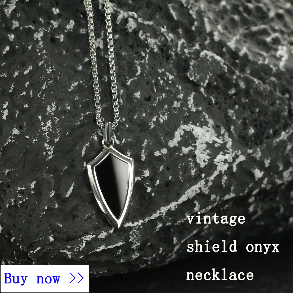 New Design Masculine Jewelry Great Quality Retro Vintage Agate Onyx Classic Box Link Chain Elegant Stainless Steel Men Necklace