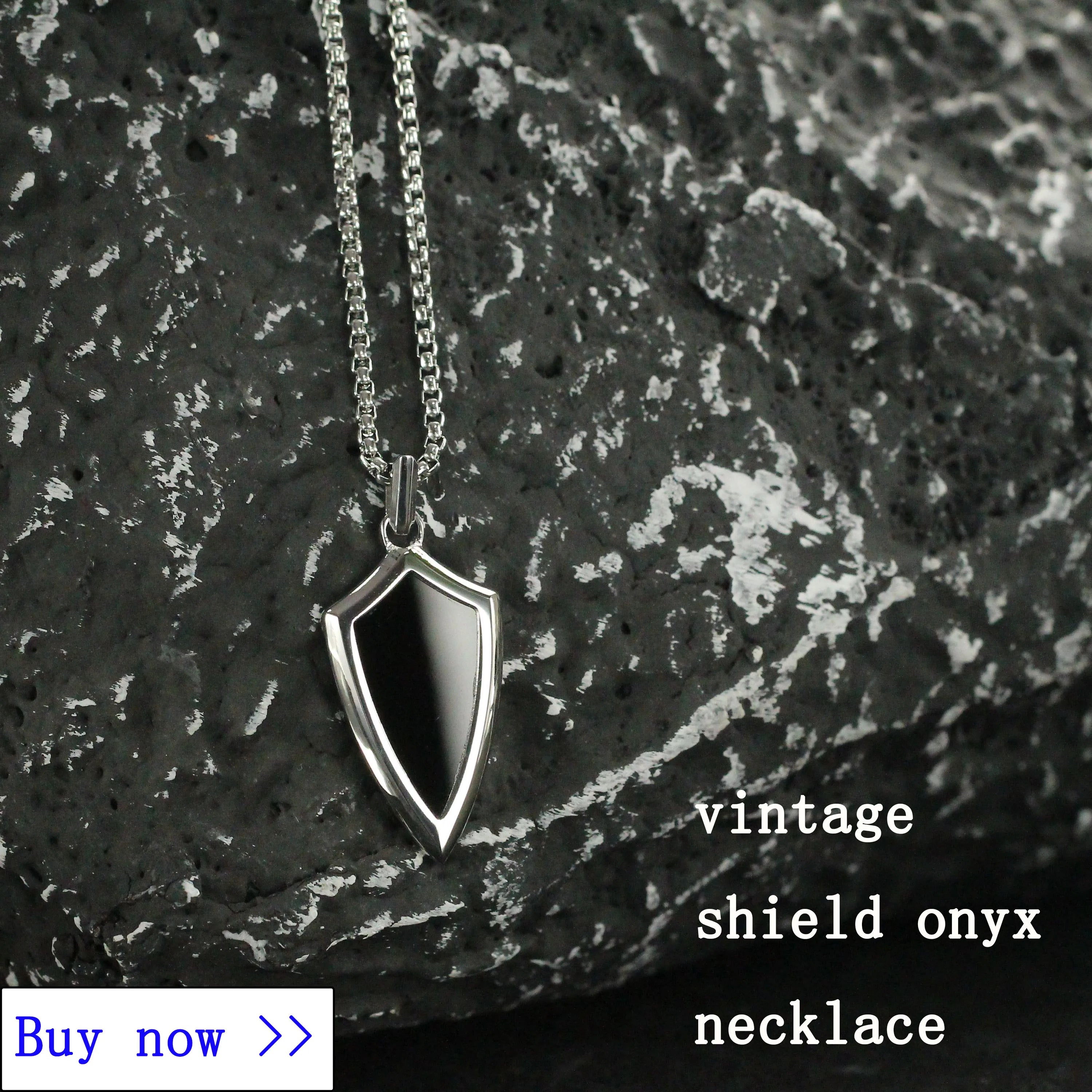 New Design Masculine Jewelry Great Quality Retro Vintage Agate Onyx Classic Box Link Chain Elegant Stainless Steel Men Necklace